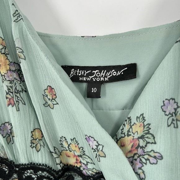 Betsey Johnson Vintage 90s Y2K Slip Dress Size 10 Ditsy Floral Chiffon Lace Silk - Picture 4 of 6